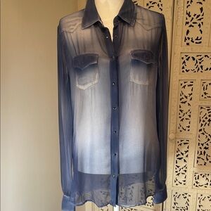 Equipment Sheer Ombre Navy Blue Button-Up Blouse